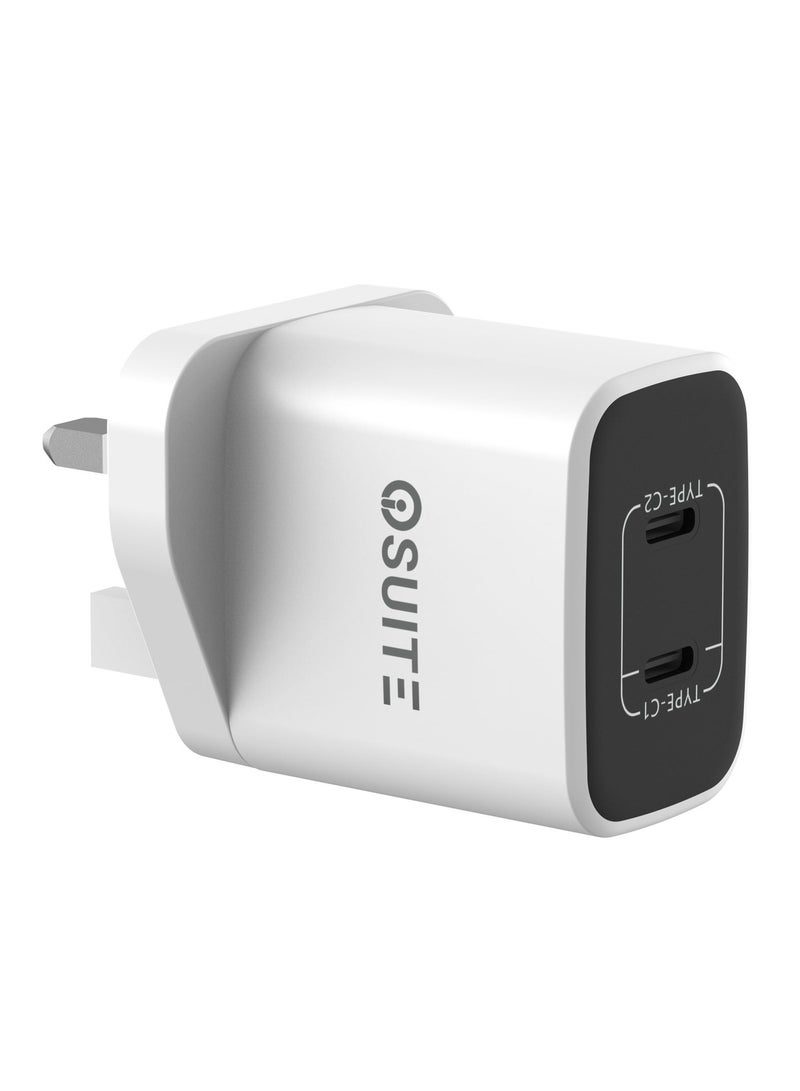 اى او سويت شاحن جداري iOsuite بقوة 45 واط بتقنية GaN، منفذين USB-C شحن سريع QC مع كابل Type-C مجاني، شاحن منزلي مدمج متوافق مع آيفون 16/15، آيباد، سامسونج جالاكسي، بيكسل والأجهزة اللوحية – RY-U45D-CC - Image 1